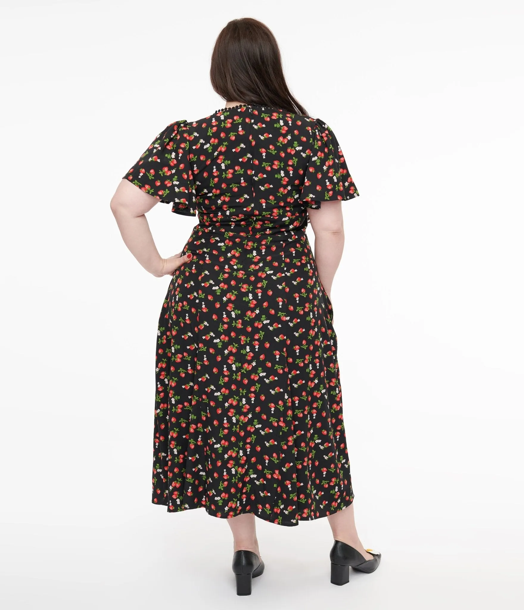 Unique Vintage Plus Size 1940s Black & Strawberry Print Midi Dress sold by Unique Vintage product image thumbnail 2