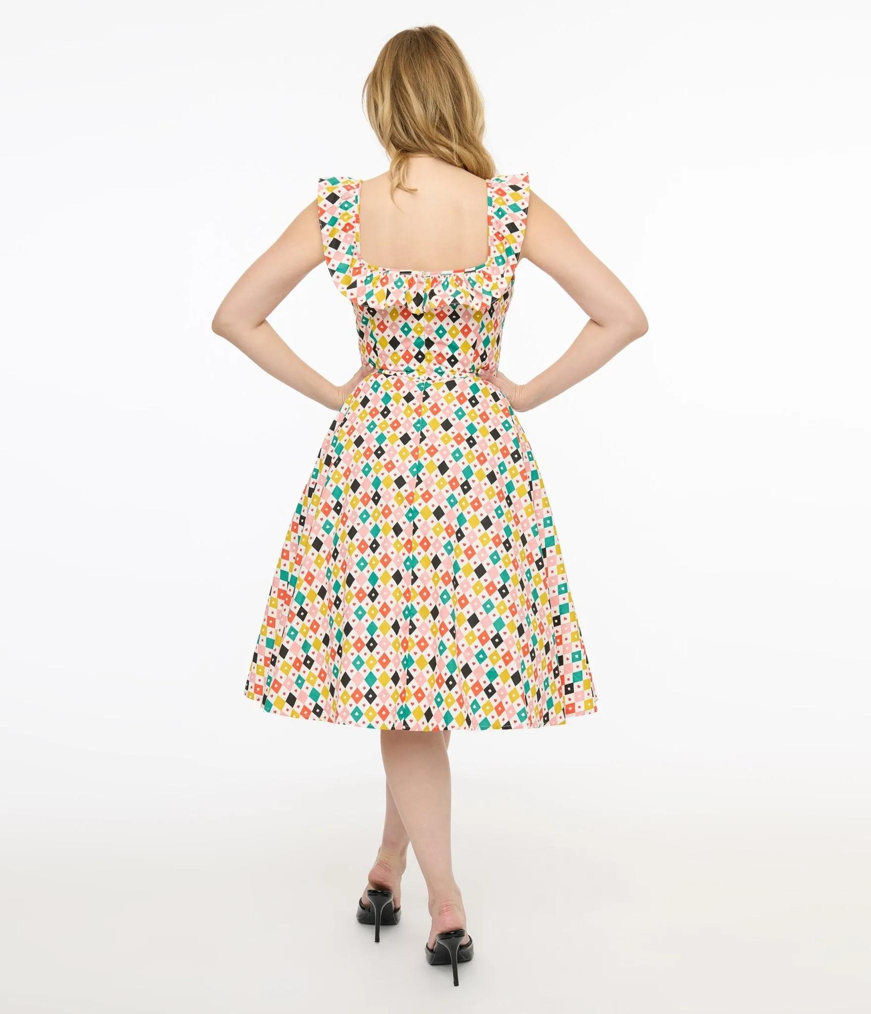 Magnolia Place 1950s Multicolor Diamond Print Barbara Swing Dress sold by Unique Vintage product image thumbnail 2
