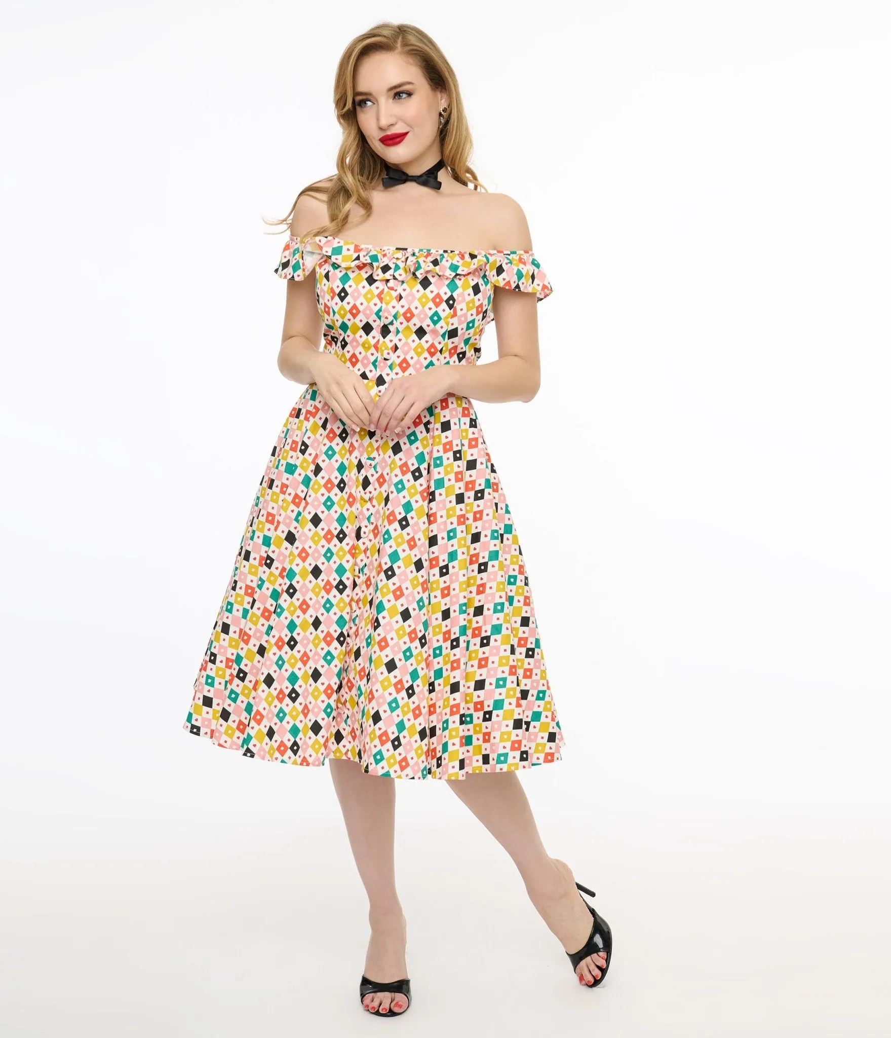 Magnolia Place 1950s Multicolor Diamond Print Barbara Swing Dress sold by Unique Vintage product image thumbnail 3