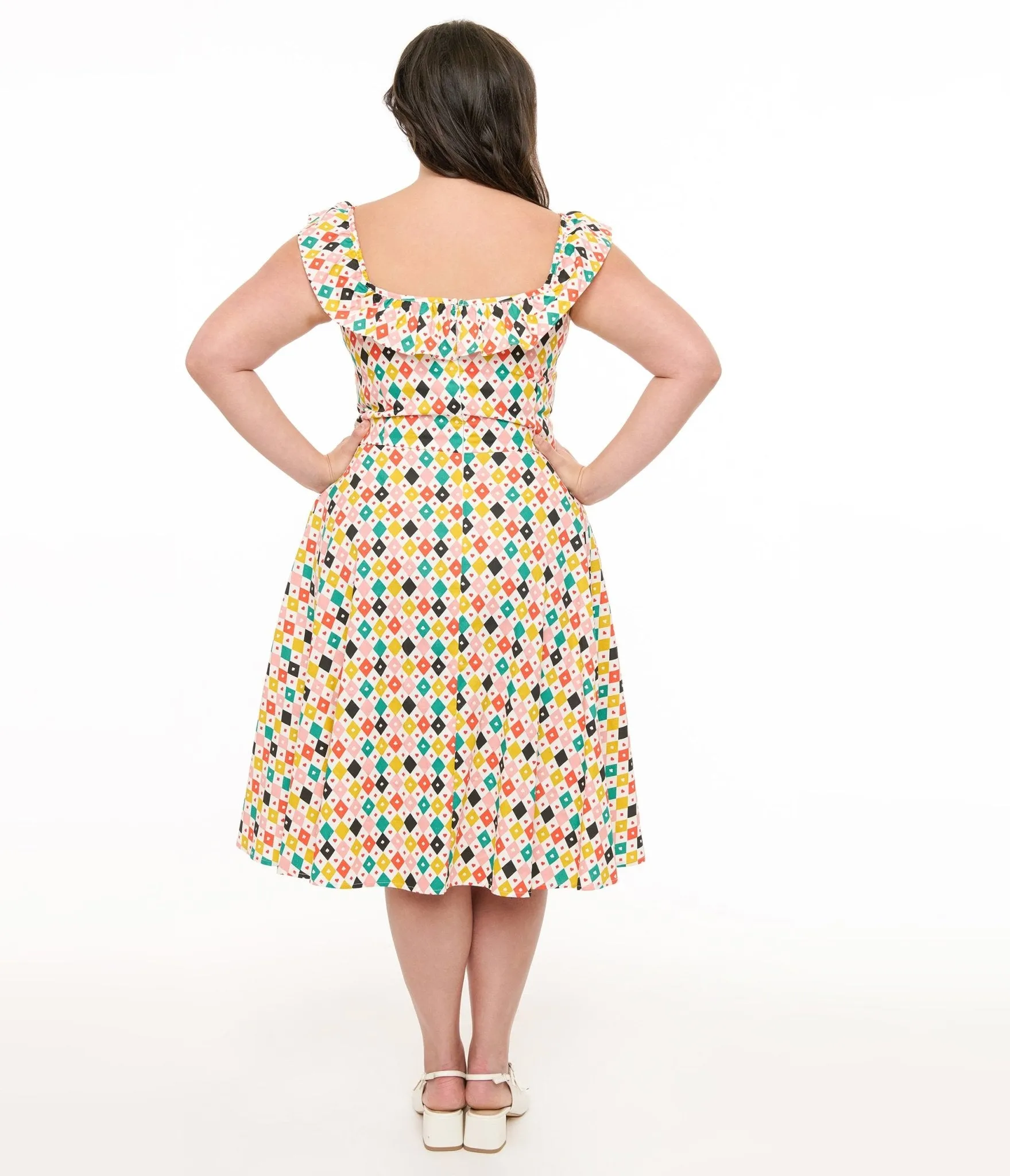 Magnolia Place Plus Size 1950s Multicolor Diamond Print Barbara Swing Dress sold by Unique Vintage product image thumbnail 3