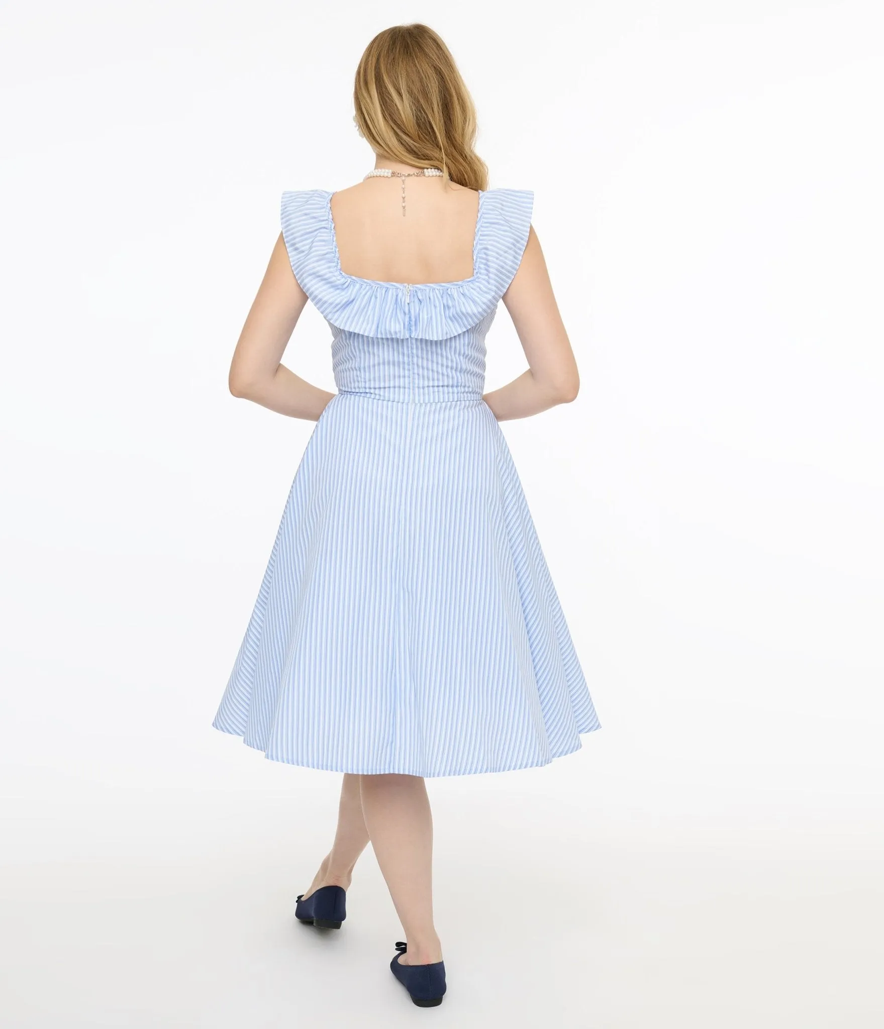 Magnolia Place 1950s Blue & White Stripe Barbara Swing Dress sold by Unique Vintage product image thumbnail 2