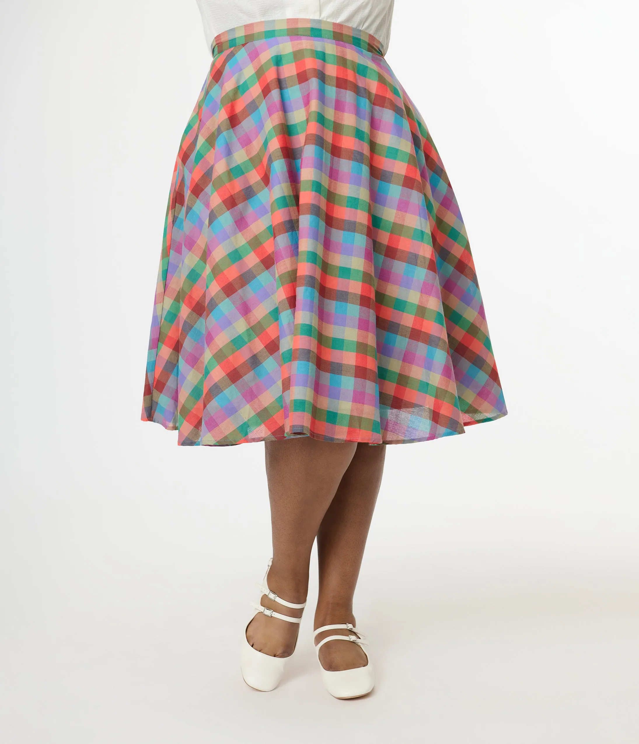 Magnolia Place Plus Size 1950s Multicolor Madras Plaid Cotton Sally Swing Skirt sold by Unique Vintage product image thumbnail 2