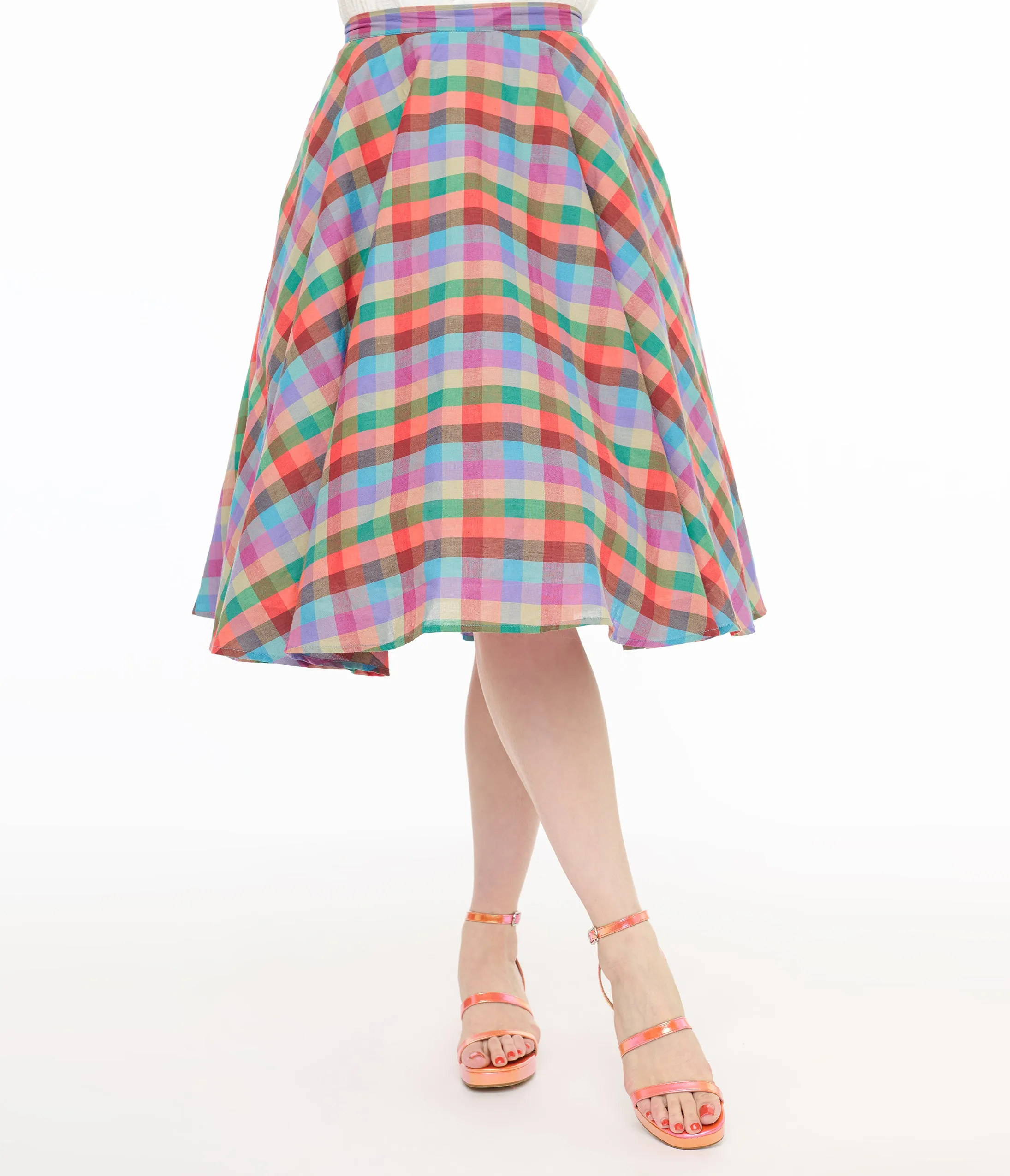 Magnolia Place 1950s Multicolor Madras Plaid Cotton Sally Swing Skirt sold by Unique Vintage product image thumbnail 2