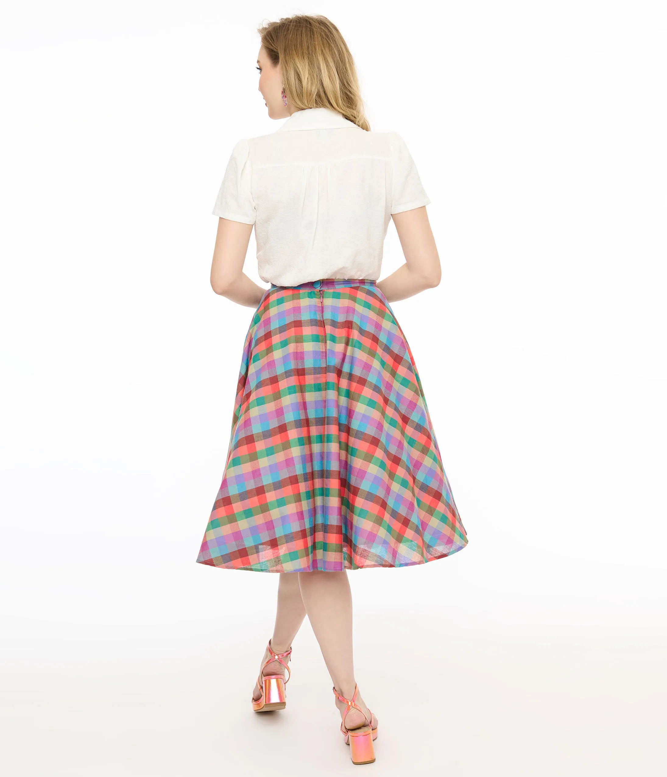 Magnolia Place 1950s Multicolor Madras Plaid Cotton Sally Swing Skirt sold by Unique Vintage product image thumbnail 3
