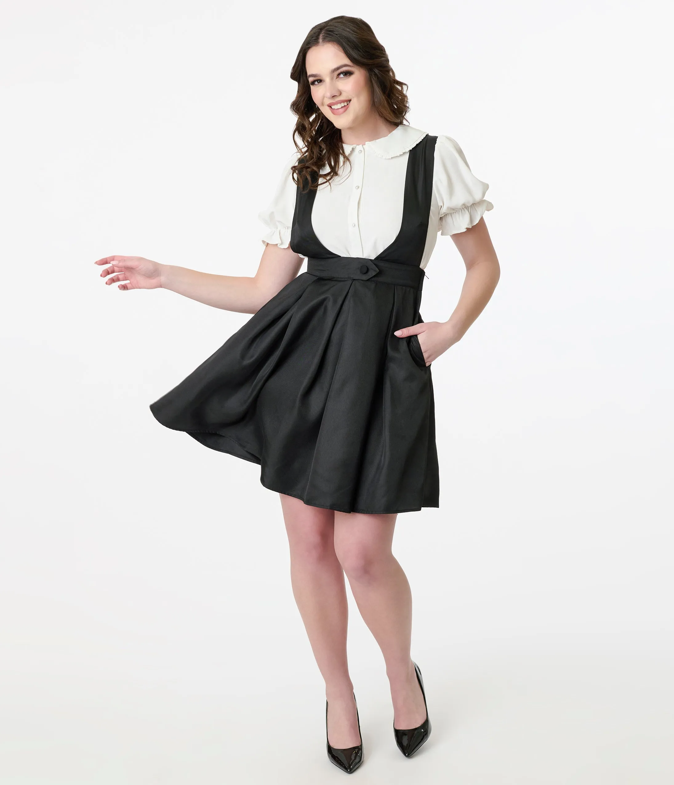 Smak Parlour 1960s Black Box Pleat Cotton Pinafore sold by Unique Vintage