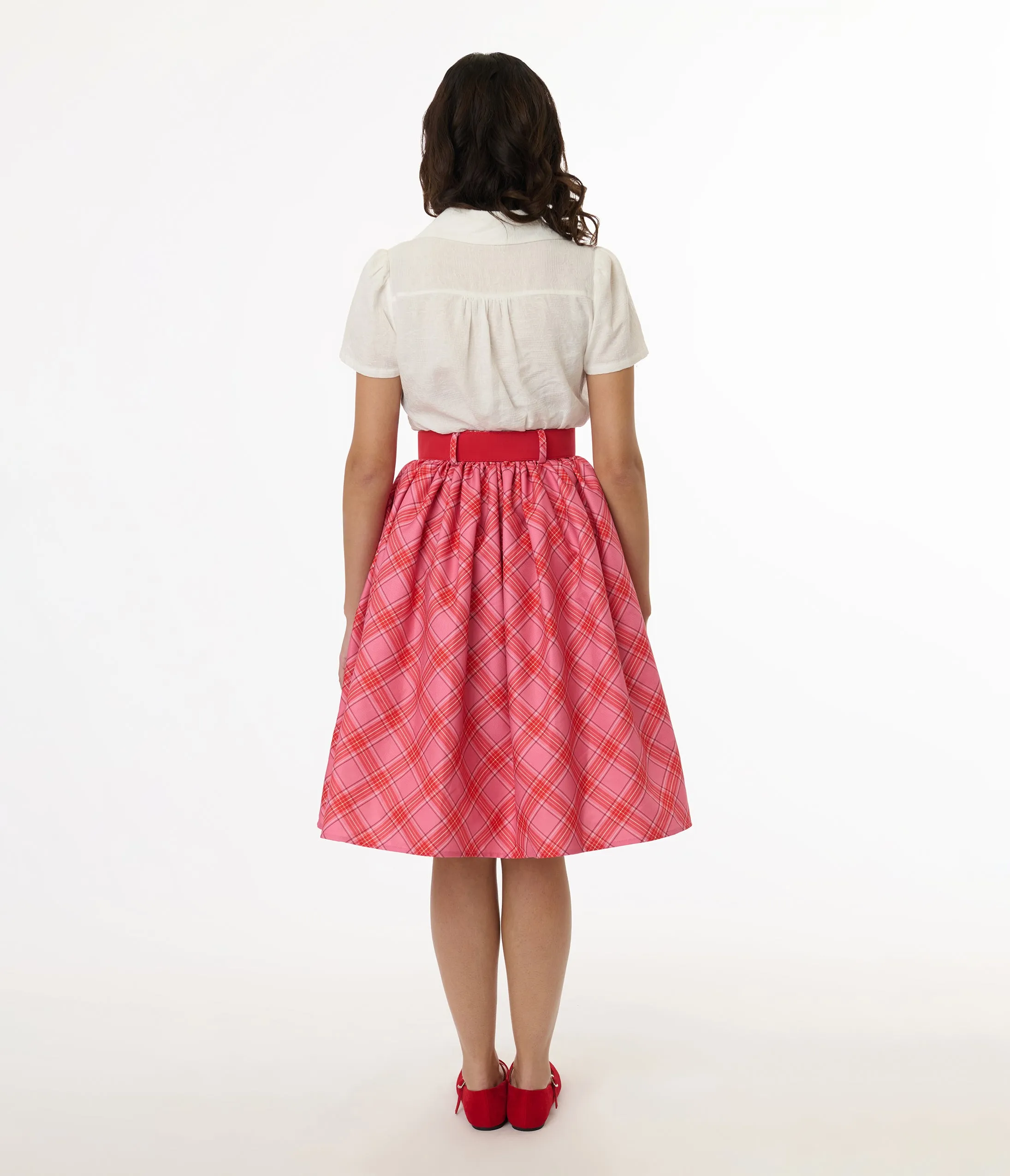Unique Vintage 1950s Pink & Red Plaid Belted Gellar Swing Skirt sold by Unique Vintage product image thumbnail 3