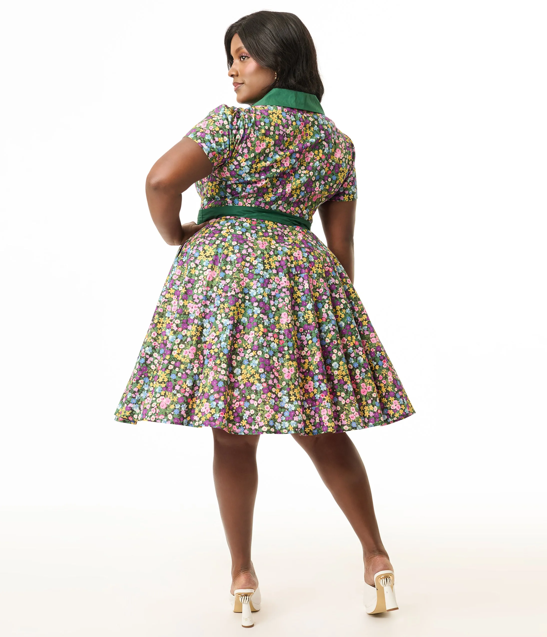 Unique Vintage Plus Size 1950s Green Ditsy Floral Cotton Shirt Dress sold by Unique Vintage product image thumbnail 2