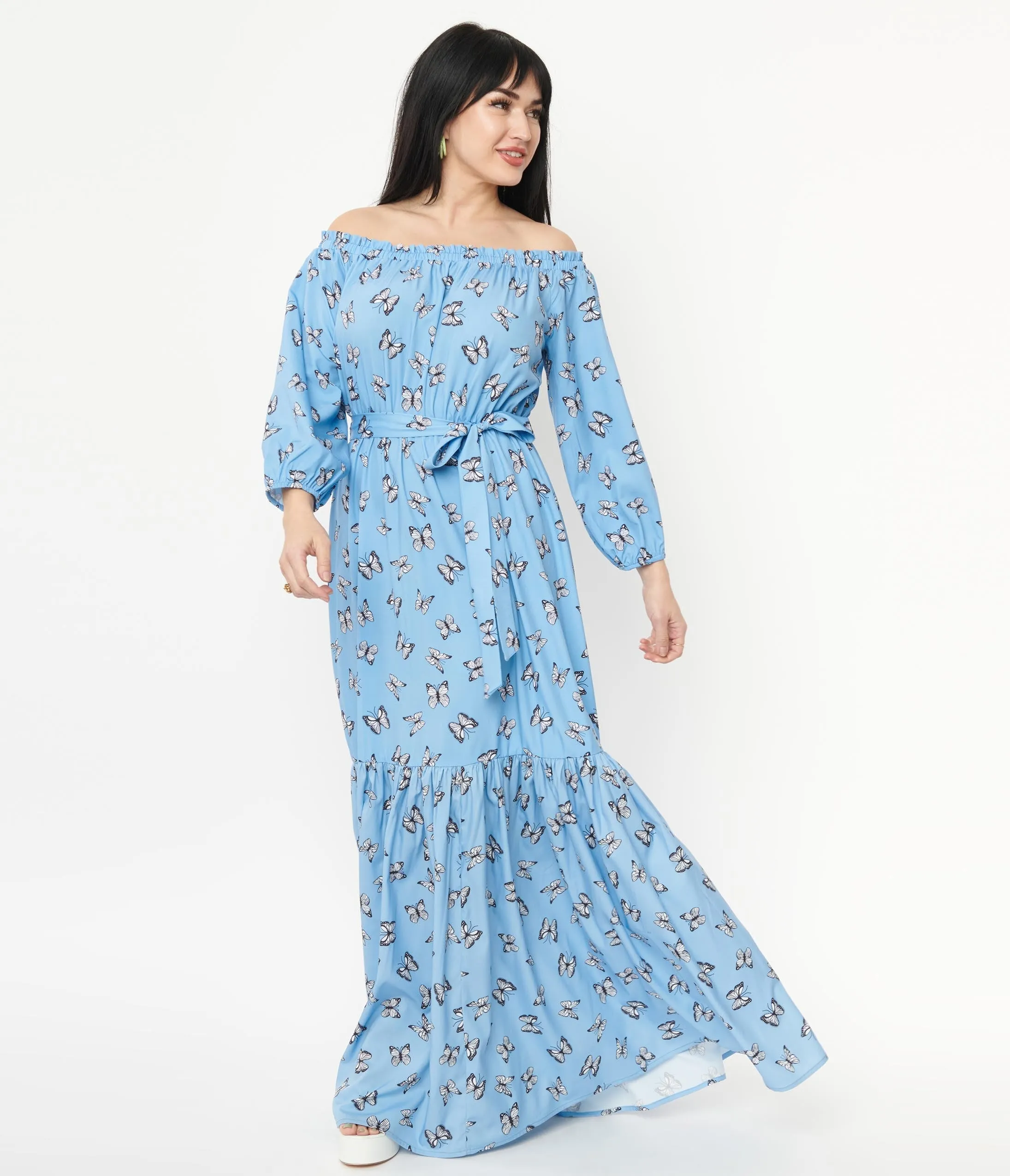 Unique Vintage 1970s Blue & Butterfly Sweet Escape Maxi Dress sold by Unique Vintage product image thumbnail 5