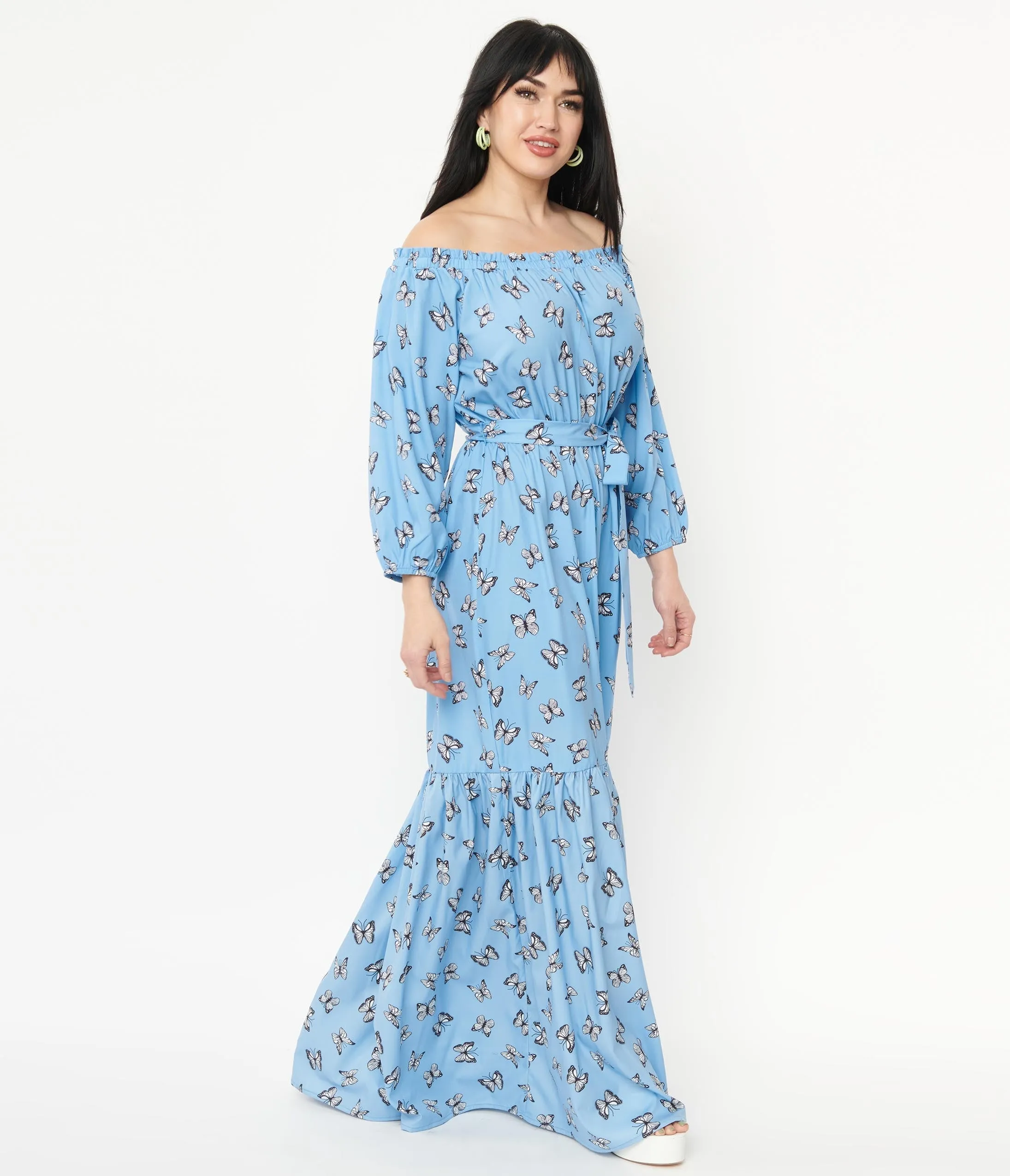 Unique Vintage 1970s Blue & Butterfly Sweet Escape Maxi Dress sold by Unique Vintage product image thumbnail 4