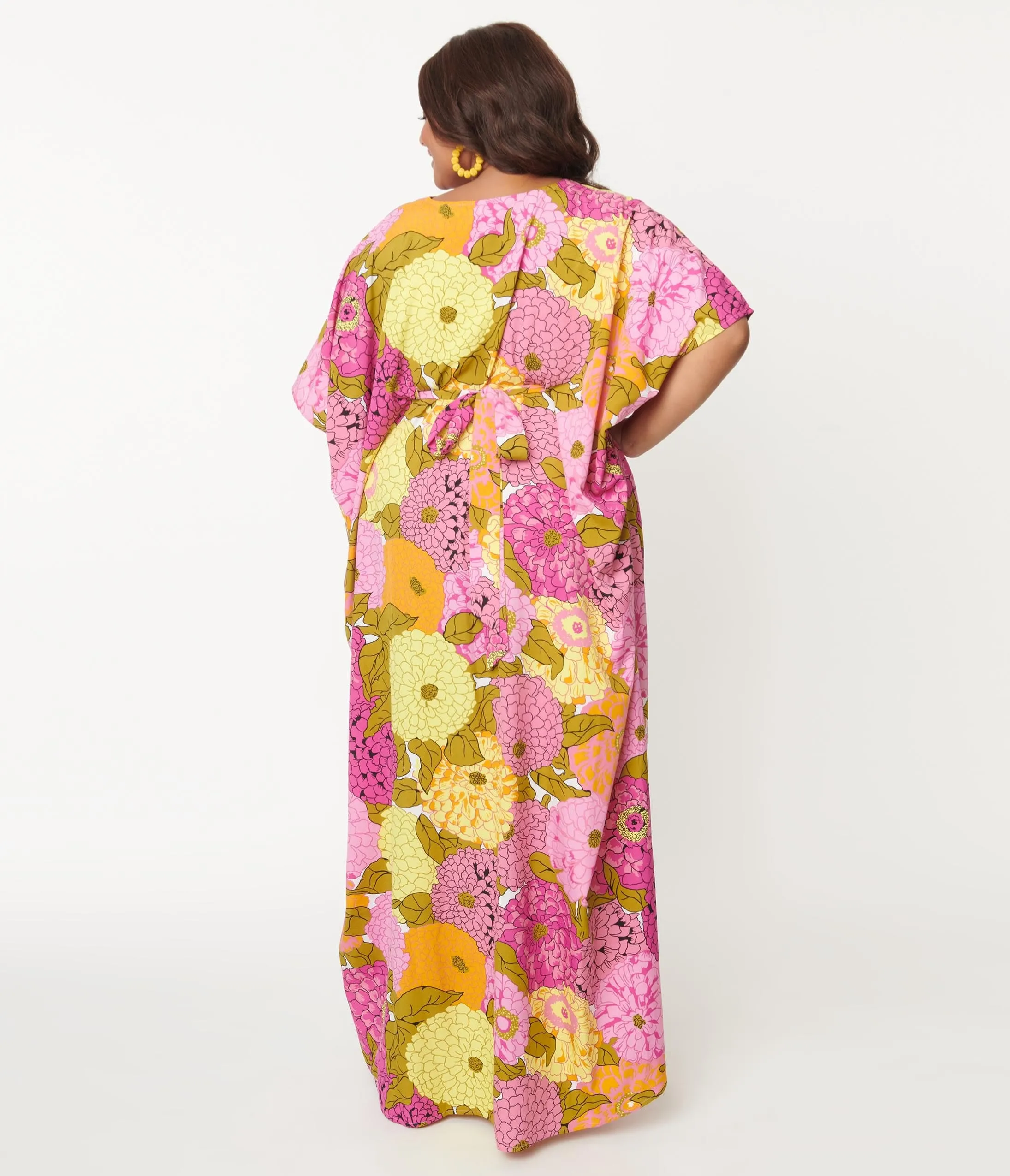 Unique Vintage 1970s Pink & Yellow Floral Print Burton Caftan Dress sold by Unique Vintage product image thumbnail 5