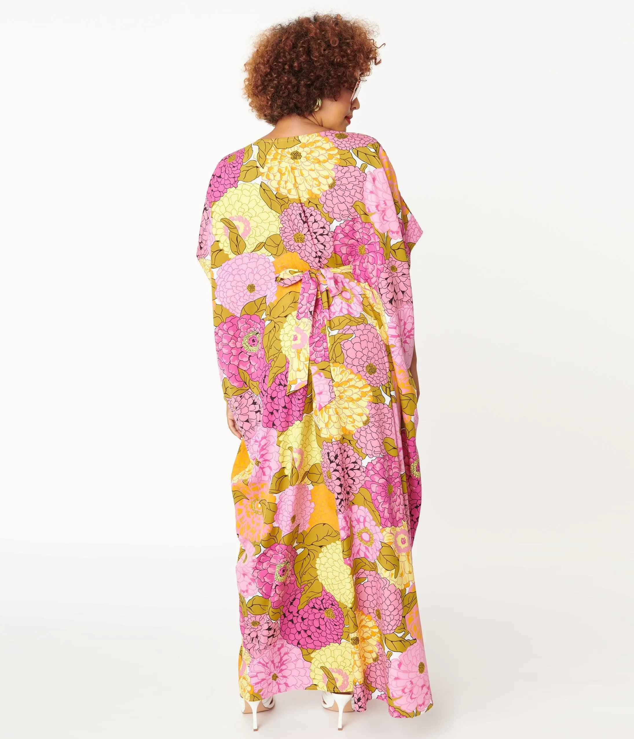 Unique Vintage 1970s Pink & Yellow Floral Print Burton Caftan Dress sold by Unique Vintage product image thumbnail 3