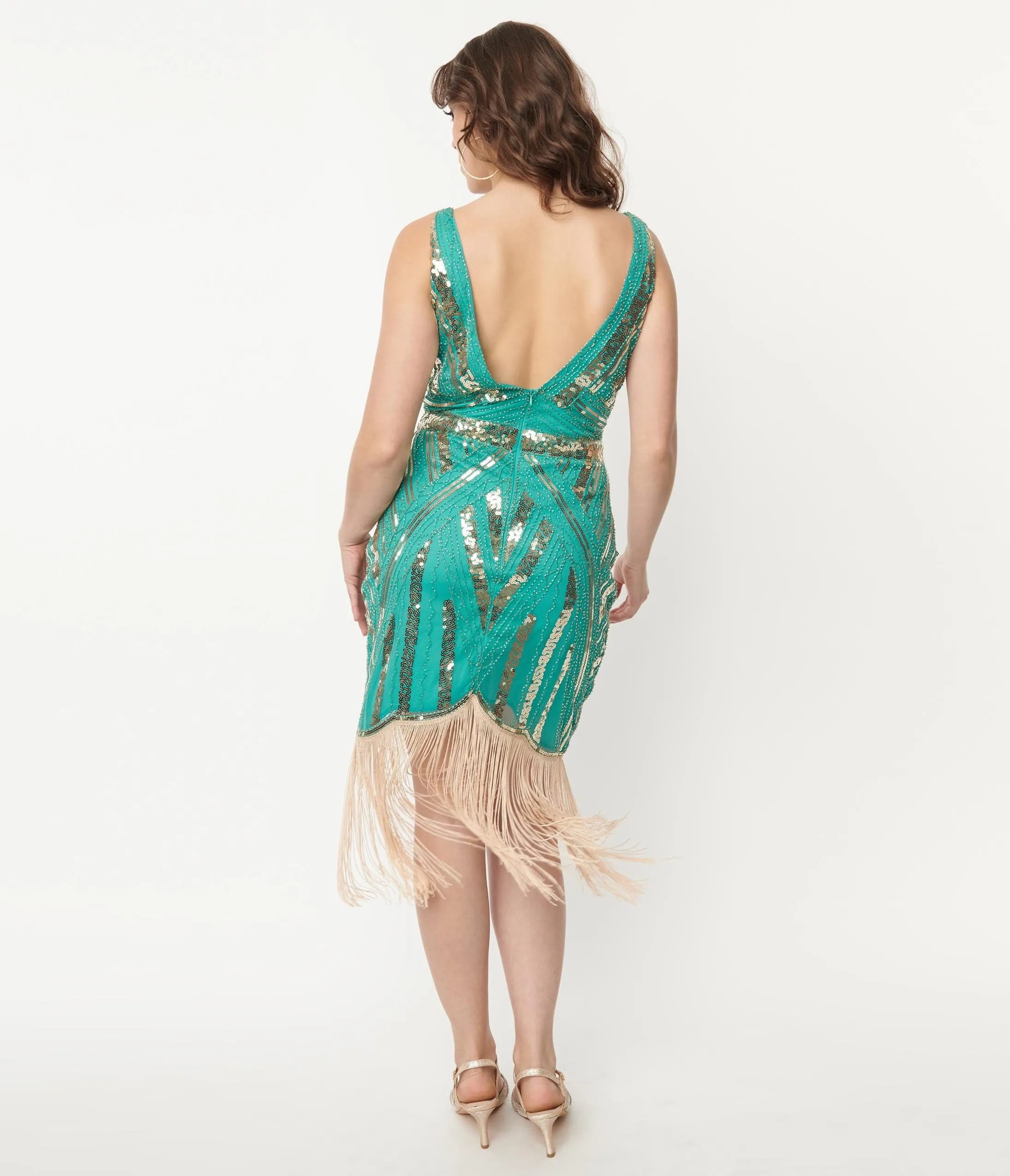 Unique Vintage 1920s Turquoise & Gold Sequin Flapper Dress sold by Unique Vintage product image thumbnail 3