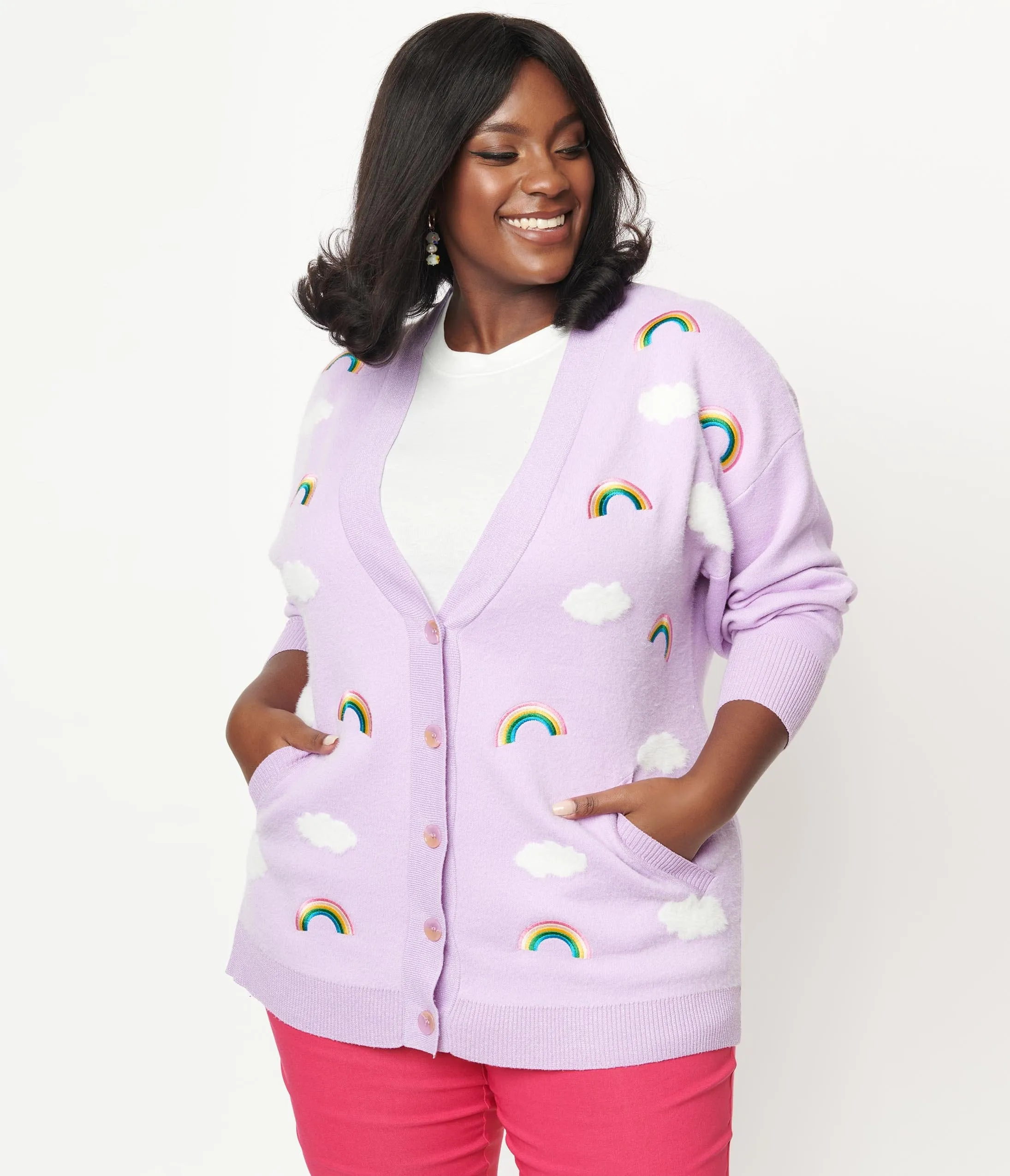 Unique Vintage Plus Size Purple & Rainbows Aspen Cardigan sold by Unique Vintage product image thumbnail 4