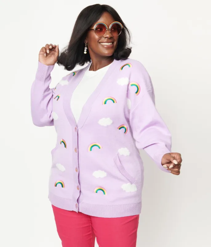 Unique Vintage Plus Size Purple & Rainbows Aspen Cardigan sold by Unique Vintage