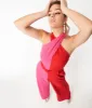 Smak Parlour 1970s Red & Pink Colorblock Draped Darling Jumpsuit sold by Unique Vintage