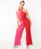 Smak Parlour 1970s Red & Pink Colorblock Draped Darling Jumpsuit sold by Unique Vintage