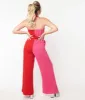 Smak Parlour 1970s Red & Pink Colorblock Draped Darling Jumpsuit sold by Unique Vintage