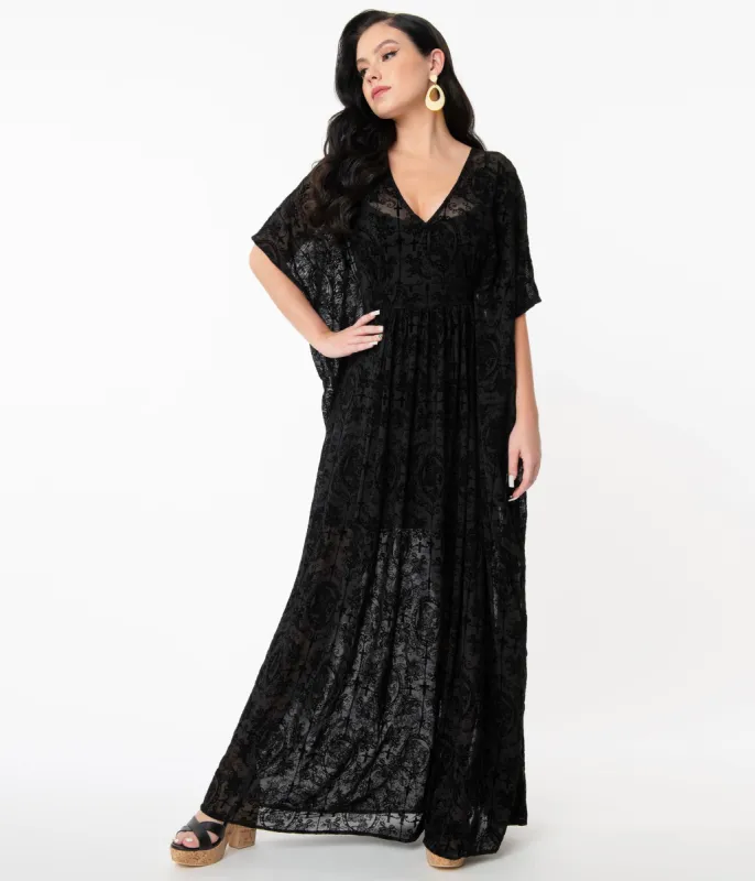 Unique Vintage Black La Catrina Burnout Burton Caftan Dress sold by Unique Vintage