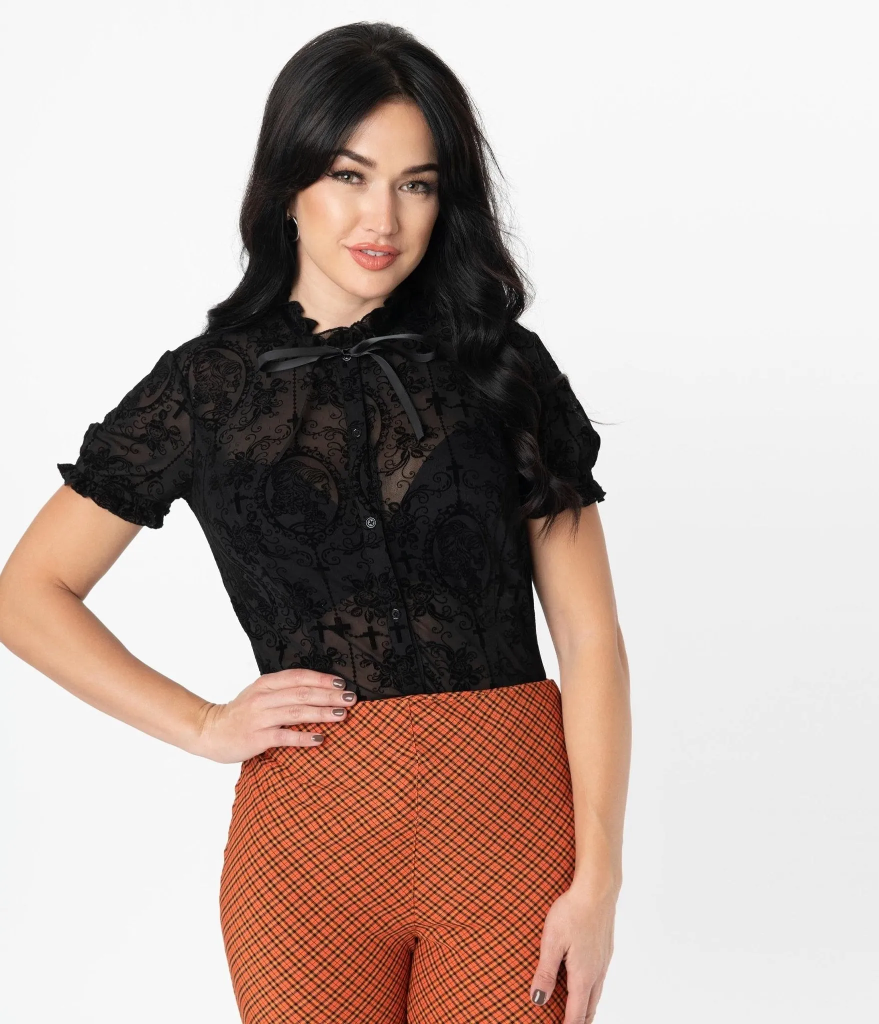 Unique Vintage Black La Catrina Burnout Lilette Blouse sold by Unique Vintage