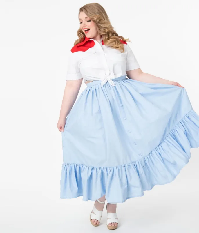 Magnolia Place Plus Size Western Style Chambray Maxi Skirt sold by Unique Vintage