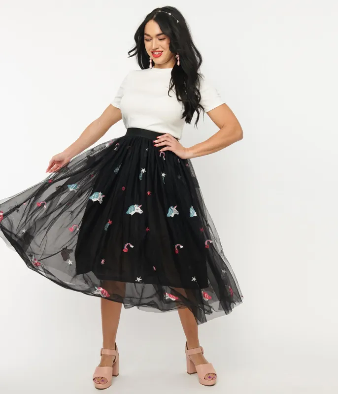 Unique Vintage Black Tulle & Rainbow Unicorn Hilty Skirt sold by Unique Vintage
