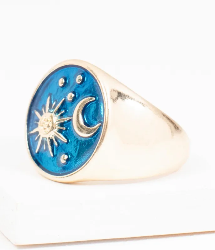 Gold Sun & Moon Signet Ring sold by Unique Vintage