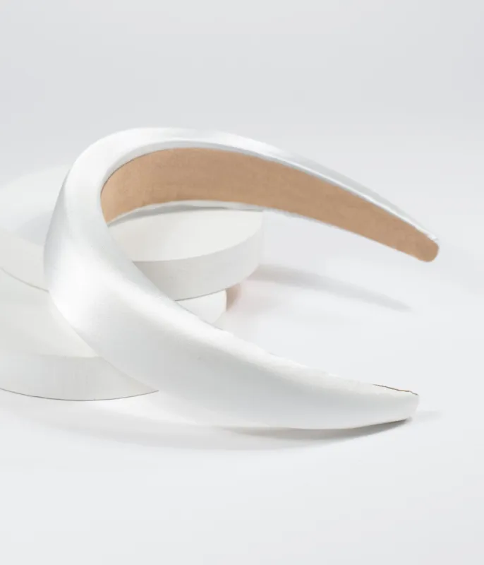 Off White Satin Plush Headband sold by Unique Vintage