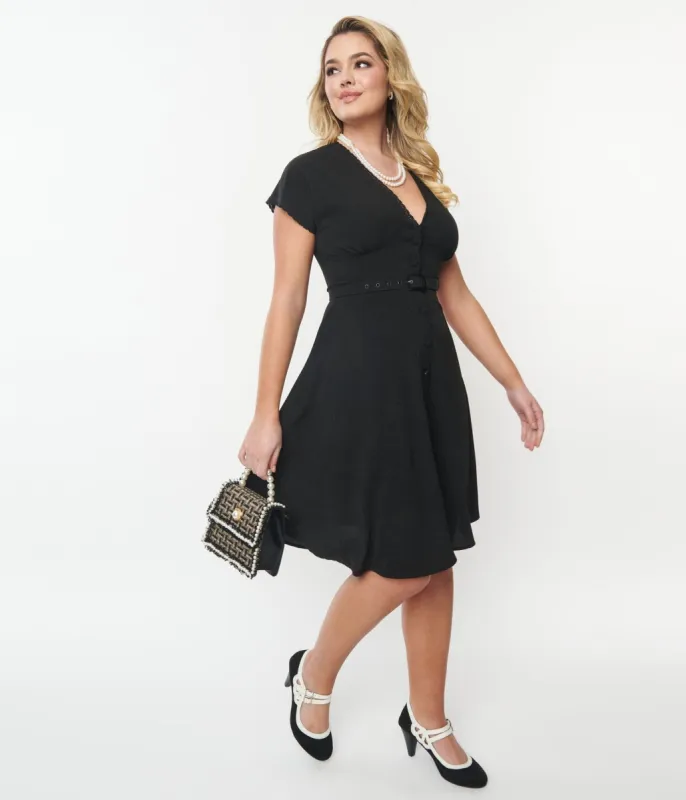 Unique Vintage Black Belted Swing Dress sold by Unique Vintage