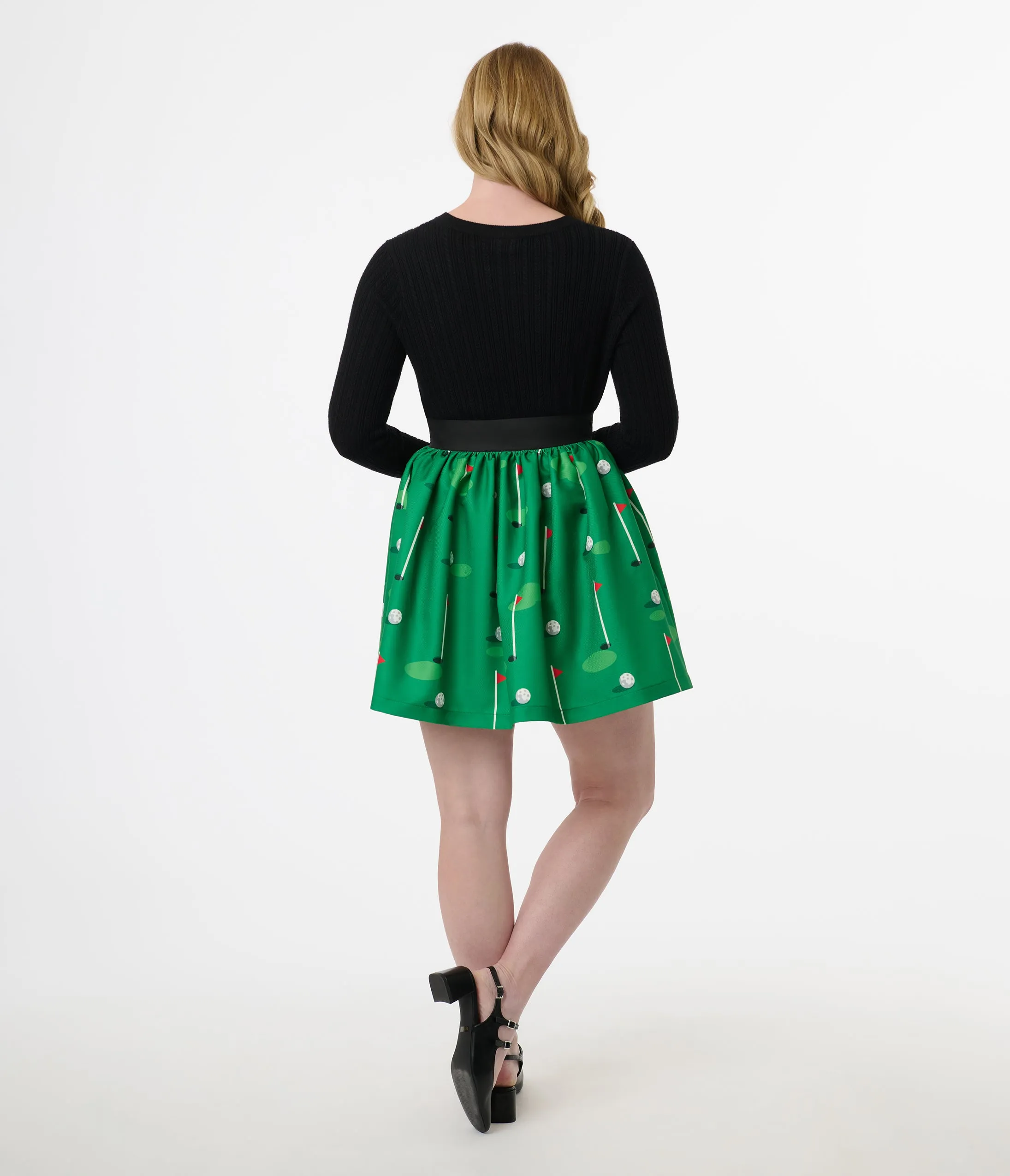 Smak Parlour 1950s Green Golf Print Gathered Mini Skirt sold by Unique Vintage product image thumbnail 2