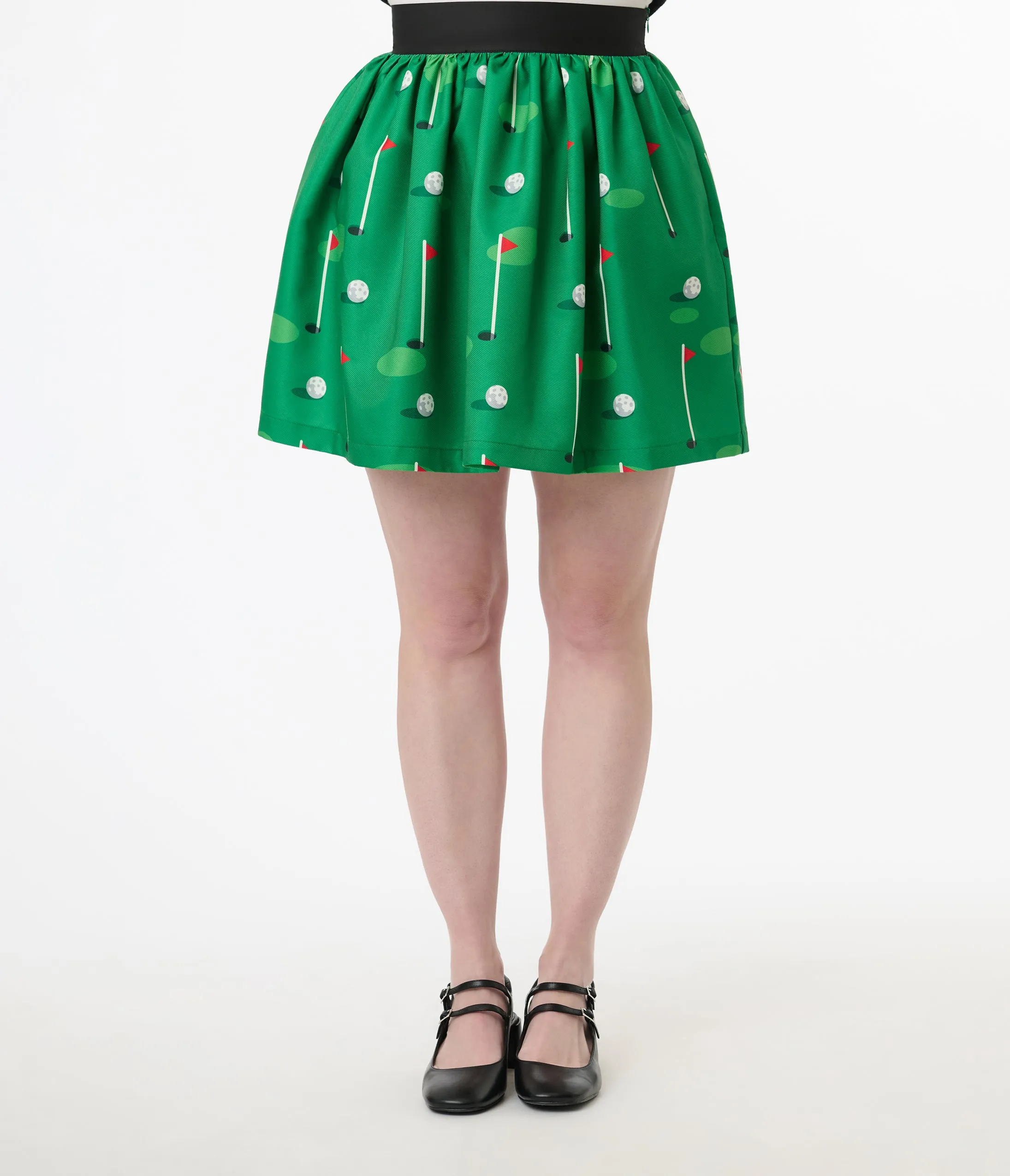 Smak Parlour 1950s Green Golf Print Gathered Mini Skirt sold by Unique Vintage product image thumbnail 3