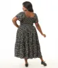 Unique Vintage Plus Size 1960s Black & White Ditsy Floral Smocked Bodice Midi Dress sold by Unique Vintage