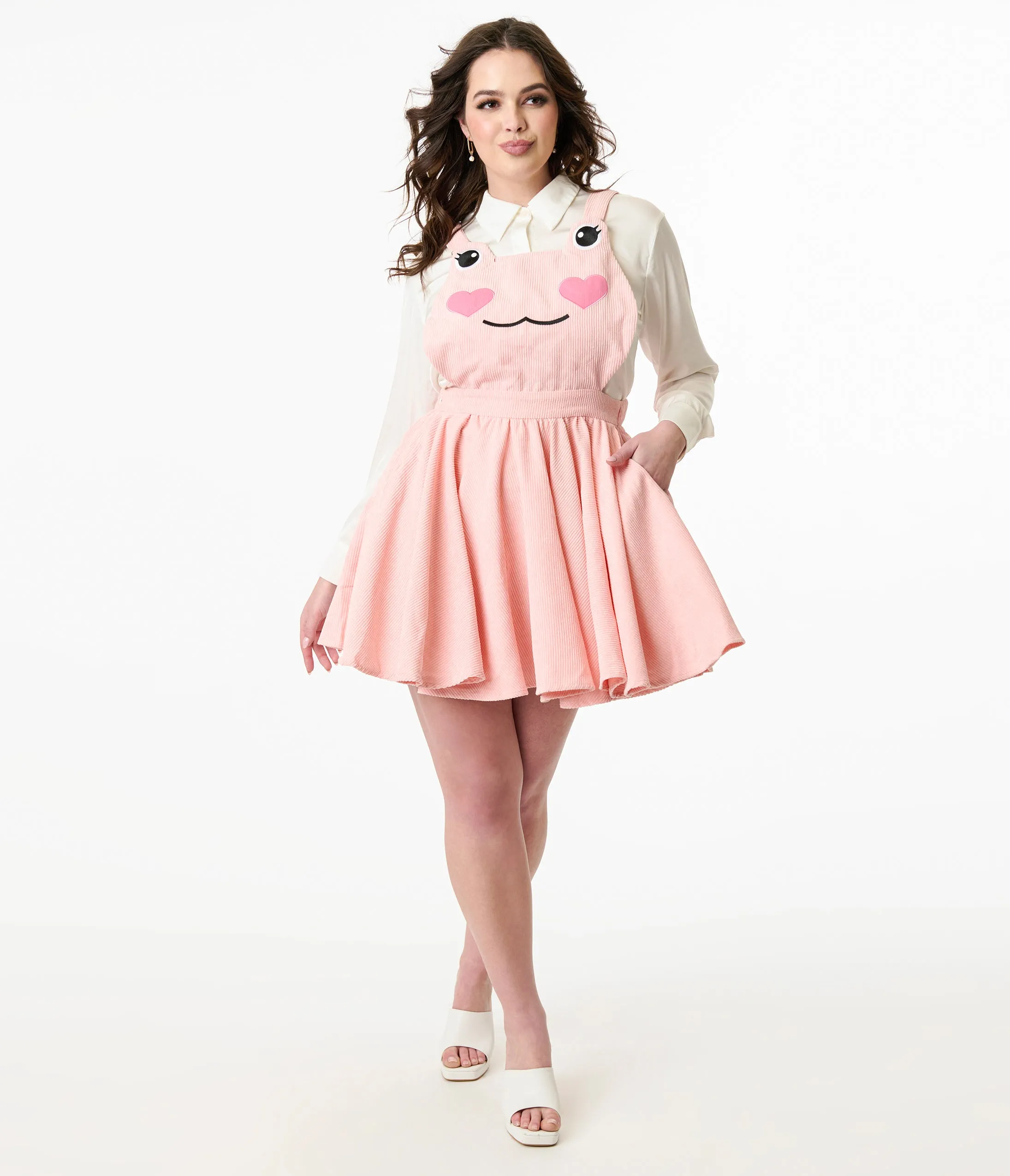 Miss Candyholic Pink Frog Corduroy Pinafore sold by Unique Vintage