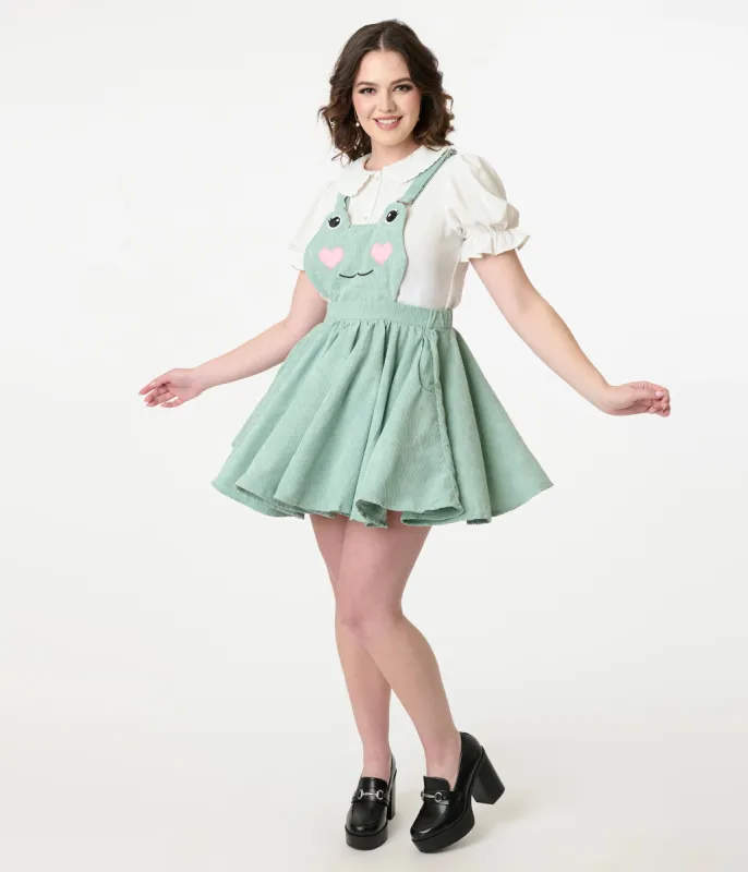 Miss Candyholic Green Frog Corduroy Pinafore sold by Unique Vintage