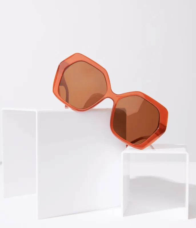 1970s Rust & Brown Tint Geometric Sunglasses sold by Unique Vintage