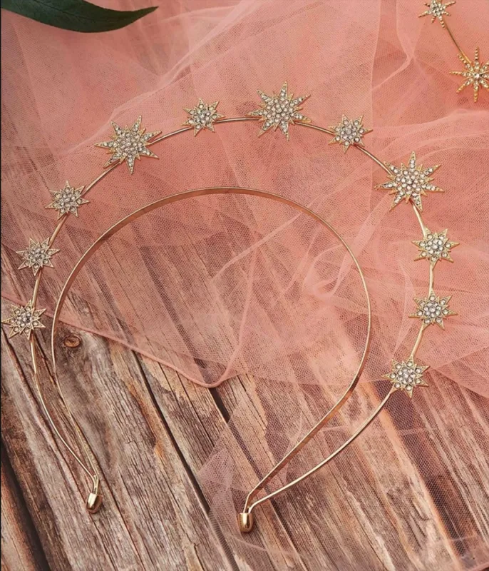 Gold Stars Goddess Halo Headband sold by Unique Vintage
