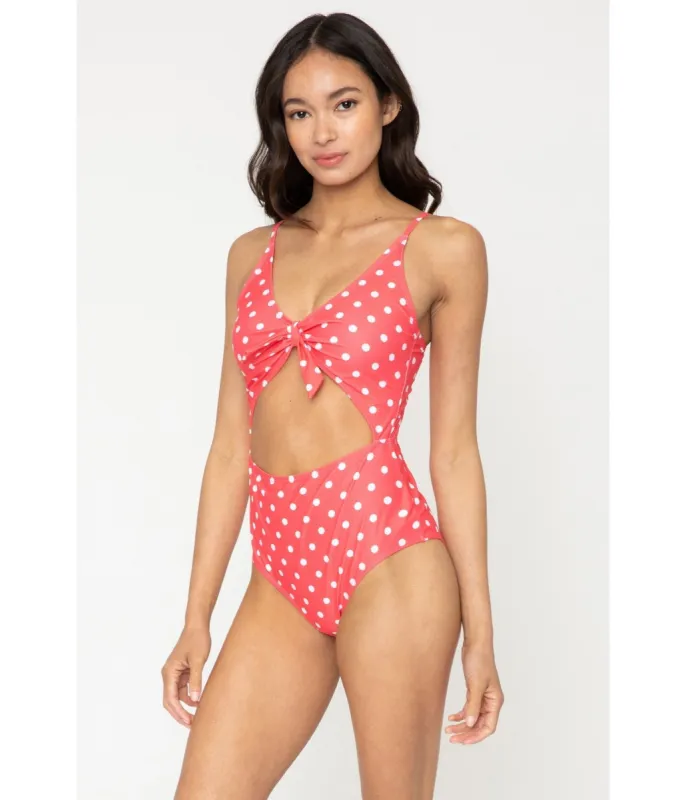 Marina West Pink Coral & White Dot Cutout One Piece Swimsuit sold by Unique Vintage