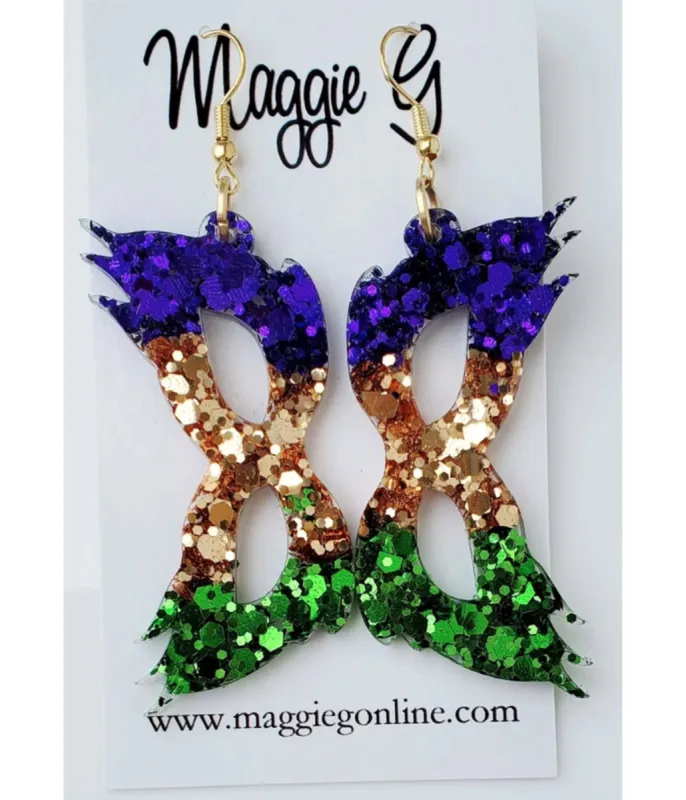 Mardi Gras Mask Glitter Earrings sold by Unique Vintage