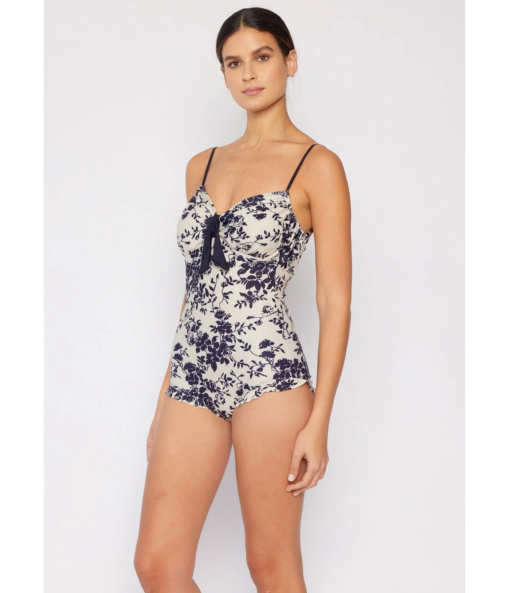 Marina West Cream & Black Roses One Piece Swimsuit sold by Unique Vintage