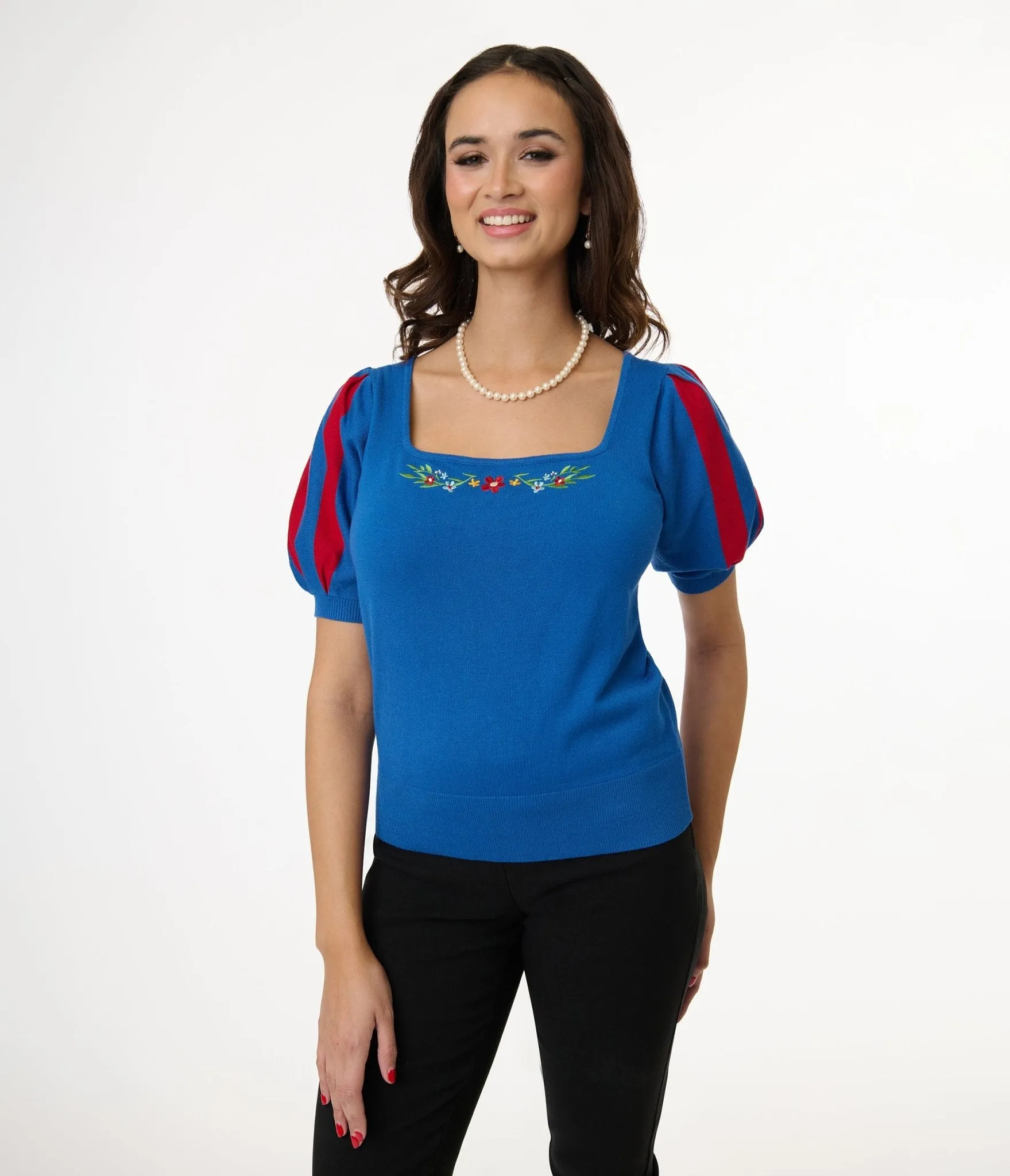 Disney's Snow White Collection by Unique Vintage Royal Blue & Red Short Sleeve Sweater sold by Unique Vintage product image thumbnail 3