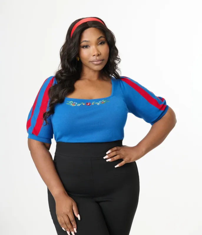 Disney's Snow White Collection by Unique Vintage Plus Size Royal Blue & Red Short Sleeve Sweater sold by Unique Vintage