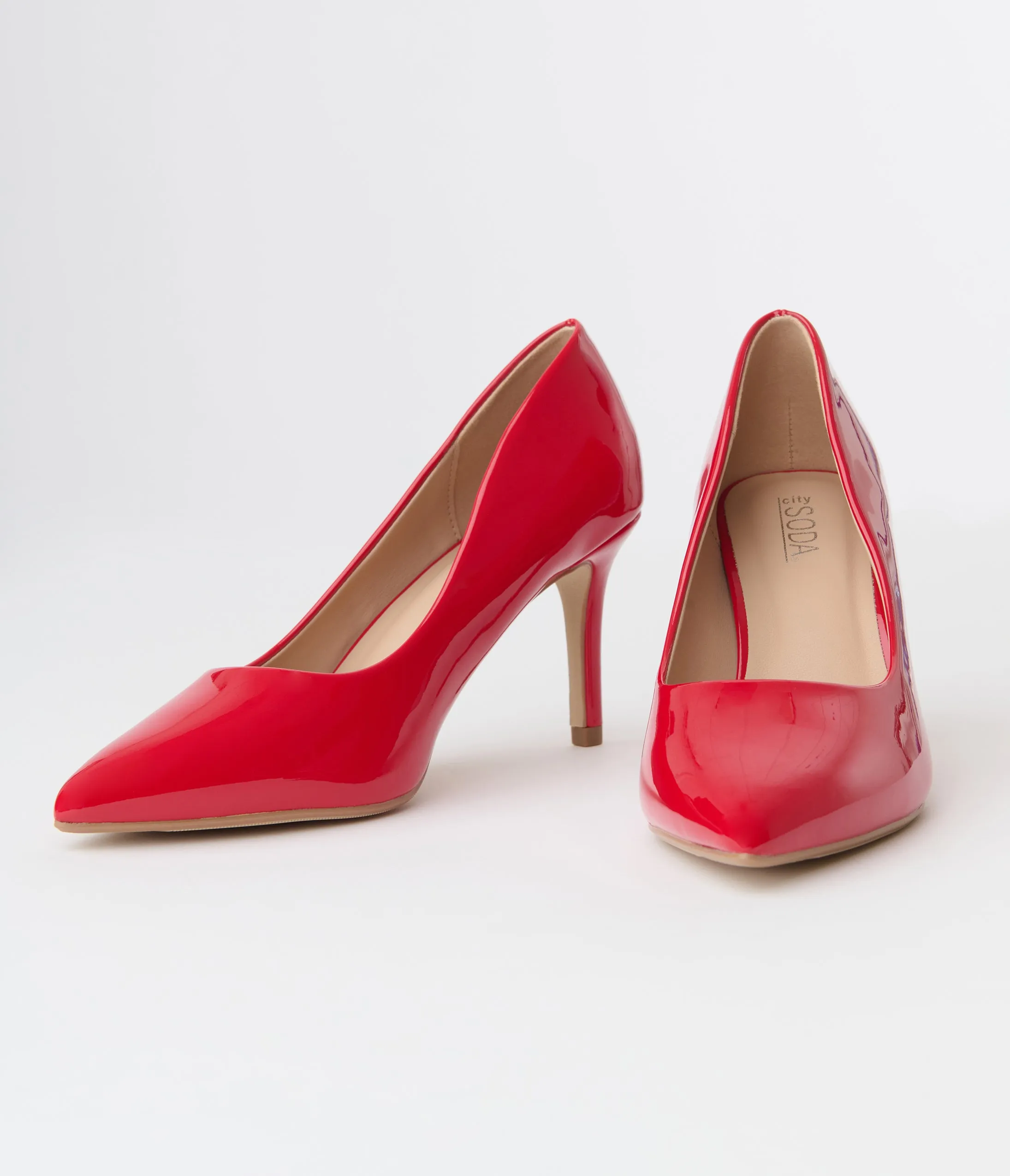 Red Patent Leatherette Stiletto Heels sold by Unique Vintage