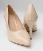 Beige Patent Leatherette Stiletto Heels sold by Unique Vintage