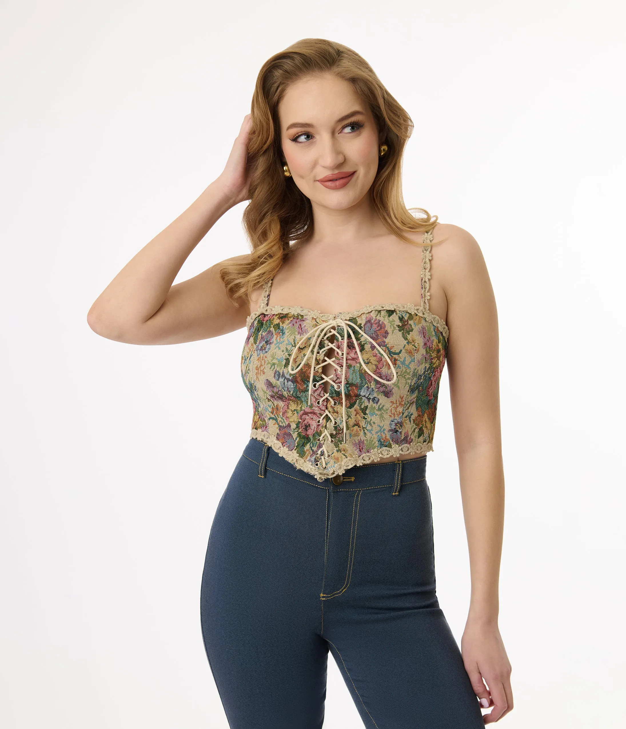 Victorian Style Floral Lace Up Corset sold by Unique Vintage product image thumbnail 2