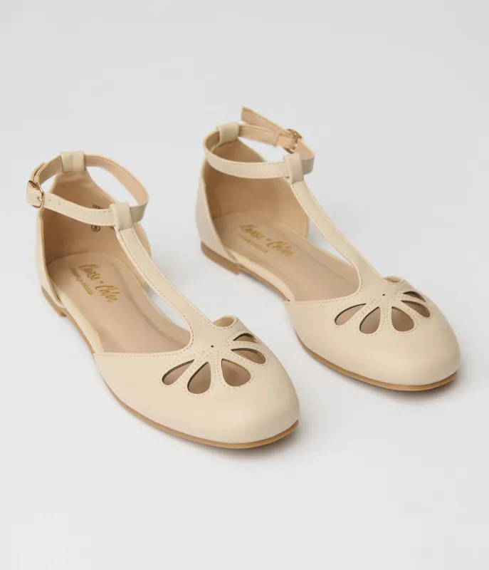 1920s Style Beige Leatherette T-Strap Flats sold by Unique Vintage