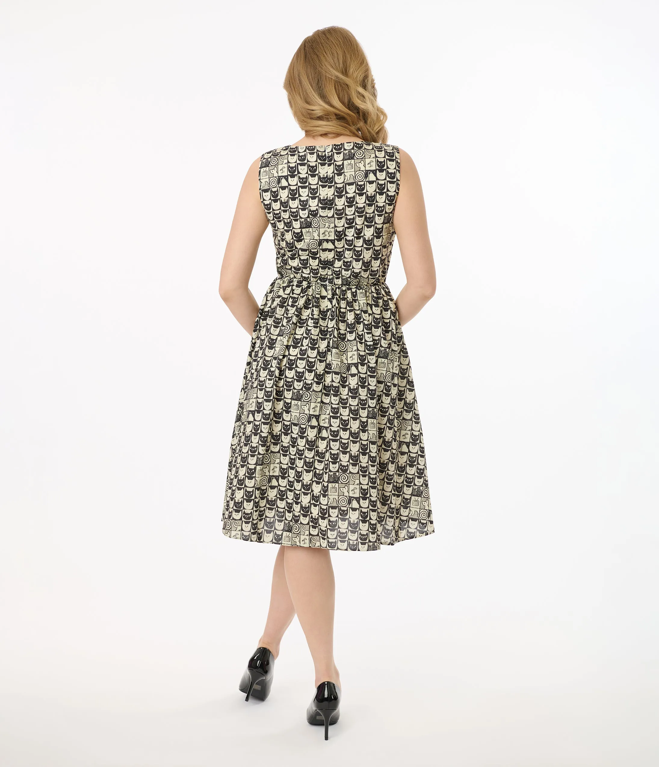 Black Cat Stamp Check Cotton Swing Dress sold by Unique Vintage product image thumbnail 3