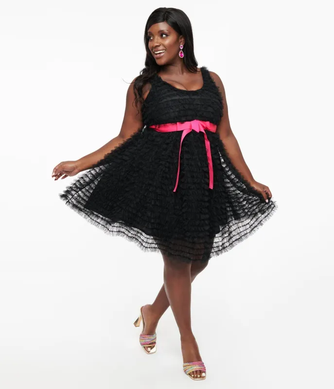 Smak Parlour Plus Size 1960s Black & Hot Pink Empire Waist Mini Dress sold by Unique Vintage