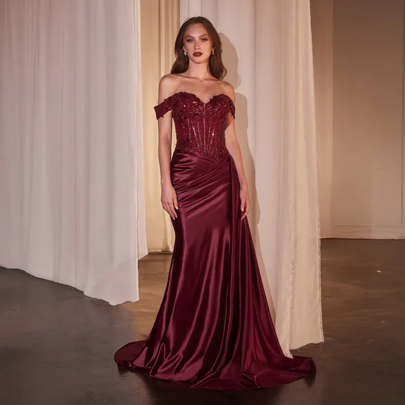 Ladivine by Cinderella Divine Burgundy Sequin Applique Sweetheart Prom Dress sold by Unique Vintage