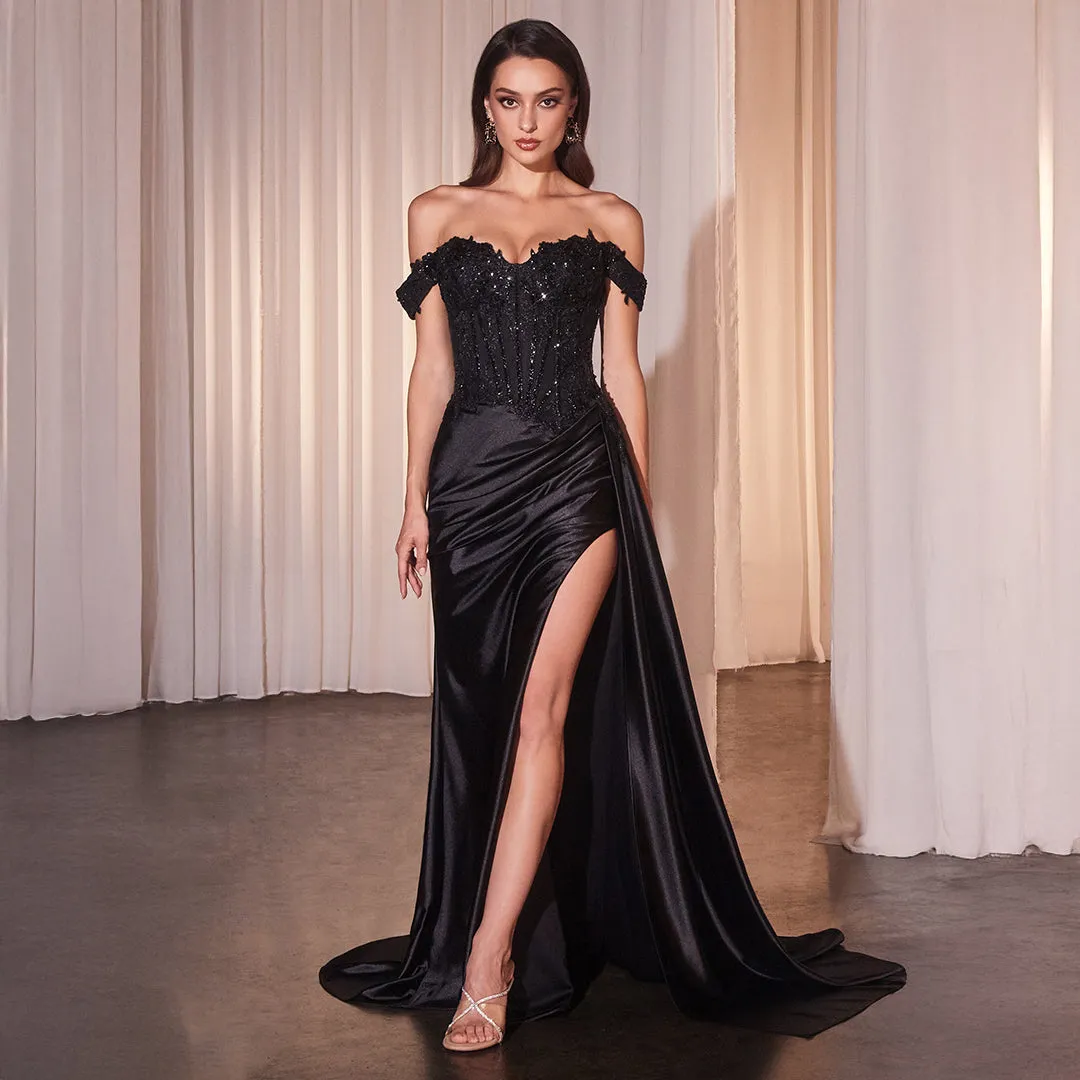 Ladivine by Cinderella Divine Black Sequin Applique Sweetheart Prom Dress sold by Unique Vintage
