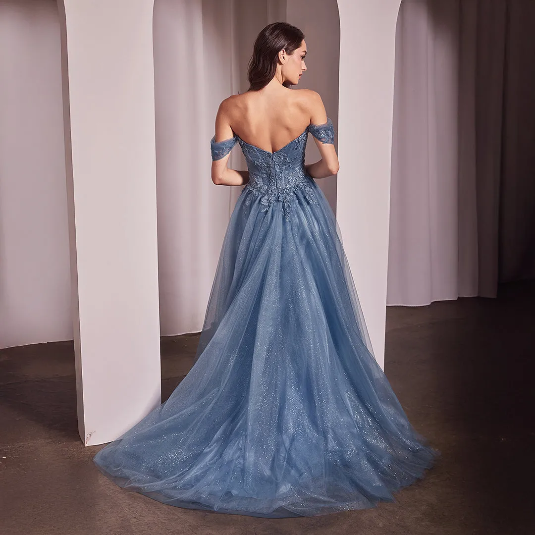 Ladivine by Cinderella Divine Smoky Blue Off The Shoulder Prom Gown sold by Unique Vintage product image thumbnail 2