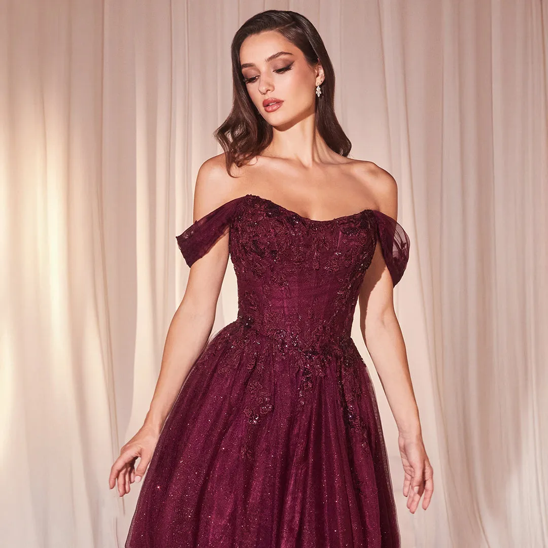 Ladivine by Cinderella Divine Plum Off The Shoulder Prom Gown sold by Unique Vintage product image thumbnail 2